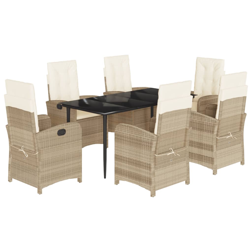 7-tlg. Garten-Essgruppe mit Kissen Beige Poly Rattan